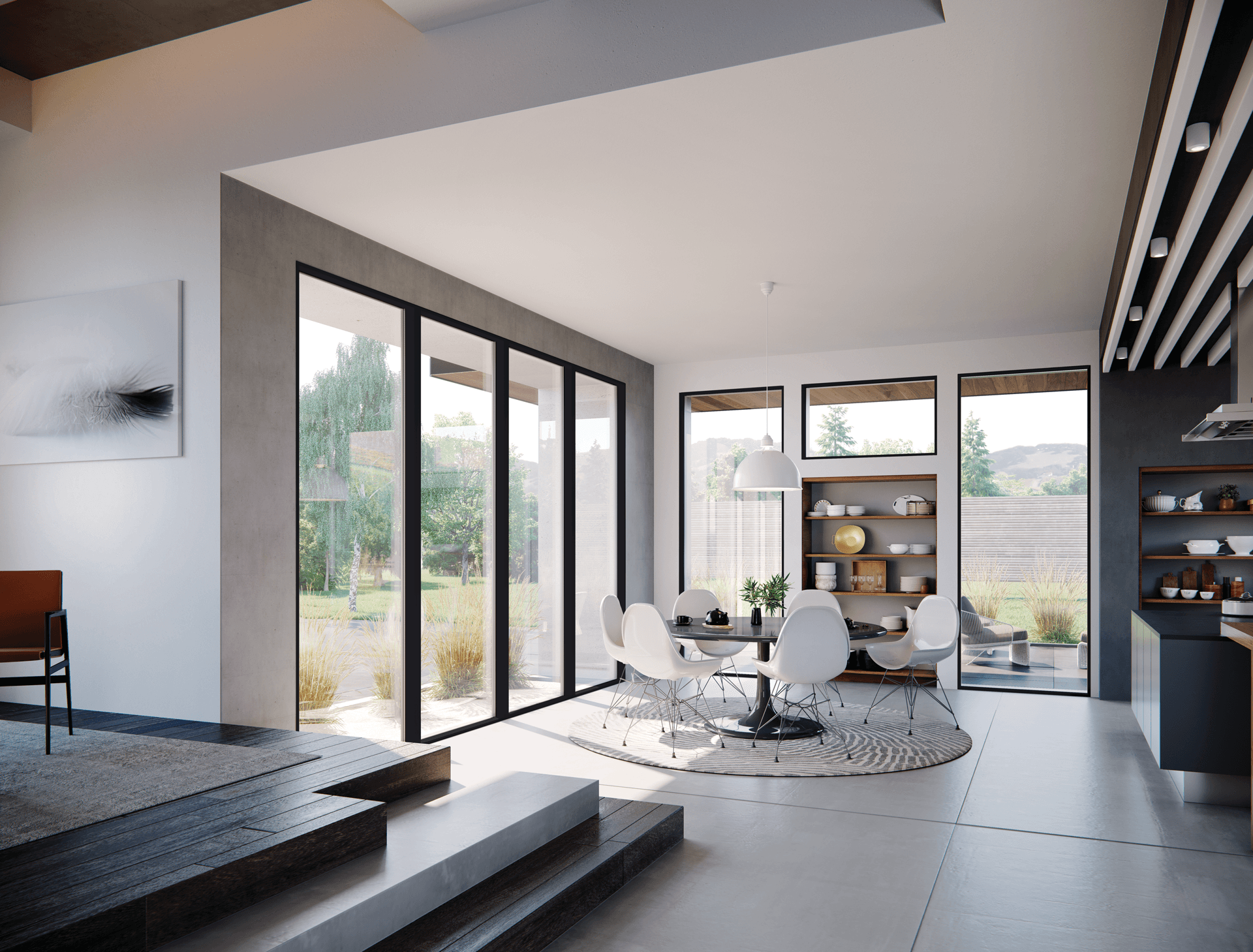 Modern building with sliding doors and windows
